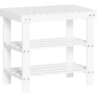 SoBuy FSR02-K-W Schoenenbank - Witte Opbergbank in Massief Hout