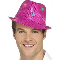 Smiffys Tribly hoed pink paillet | LED verlichting | Light up (pink paillet)