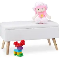 Relaxdays zitbank met opbergruimte - 40 l - deksel - houten poten - kunstleer - 40x80x39,5 cm - wit