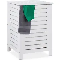 Relaxdays wasmand met deksel - 86 l - uitneembare waszak - hout - 65,5 x 45 x 45 cm - wit