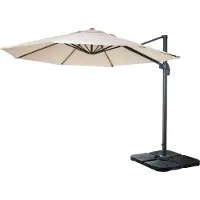 Mendler Zweefparasol -A96, parasol, rond Ø 3m polyester aluminium/staal 23kg ~ crème met voet, draaibaar