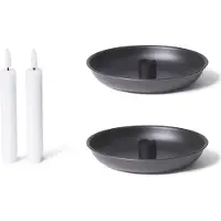 Novaliv 2x kaarsenhouders kersttafeldecoratie stokkaarshouder ZWART 15cm met stokkaars LED vlamloze premium tafelkaars kerst moderne woonkamer kaarsenhouder adventskrans