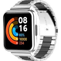 Strap-it Stalen Smartwatch bandje - Geschikt voor Redmi Watch 2 Lite stalen band - zilver/zwart - Horlogeband / Polsband / Armband