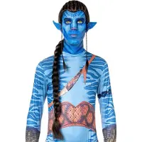 Metamorph Blauwe stammenkrieger pruik met vlecht - Carnaval Kostuum Pruik