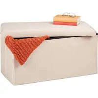 Relaxdays zitbank met opbergruimte - 80 liter - fluweel - 38 x 77 x 39 cm - crème