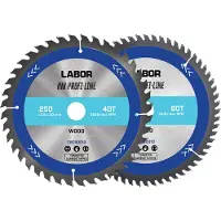 Labor HM cirkelzaagblad hout 250x30x2,8mm 40 60T (2 Stuks)