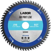 Labor HM cirkelzaagblad hout 216x30x2,2mm 60T
