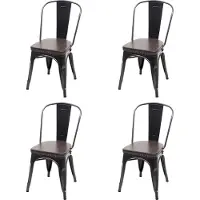 MCW Set van 4 eetkamerstoelen -H10e, keukenstoel stoel, Chesterfield metaal kunstleder industriële gastro ~ zwart-bruin