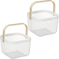 Relaxdays draadmand - set van 2 - met hengsel - 17,5 x 26 x 24,5 cm - opbergmand - wit
