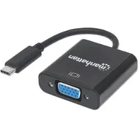 Manhattan USB / VGA Adapter [1x USB 3.1 stekker C - 1x VGA-bus] Zwart Kleurcodering, Flexibel, Folie afscherming, UL gec