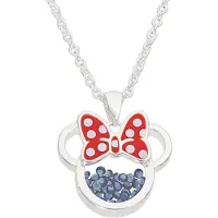 Disney Minnie Silver Plated Brass with Red enamel Bow September Birthstone Floating Stone Necklace