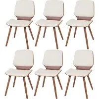 MCW Set van 6 eetkamerstoelen -B16, gebogen hout, retrodesign, walnootlook, MVG-gecertificeerd ~ kunstleer crème