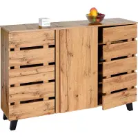 MCW Dressoir -M46, ladekast dressoir, 3 deuren 8 opbergvakken 88x120x34cm, natuurlijke kleur