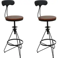 MCW Set van 2 barkrukken -N18, barkruk, in hoogte verstelbare draaibare voetensteun, industrieel metaal hout ~ bruin, zwart frame