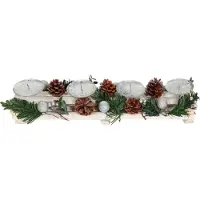 MCW Advent arrangement -M12 met kaarsenhouders, adventskrans kerstdecoratie hout zilver wit 18x49x13cm ~ zonder kaarsen