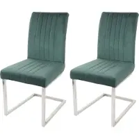 MCW Set van 2 sledestoelen -L14, bezoekersstoel conferentiestoel, fluweel geborsteld roestvrij staal ~ groen