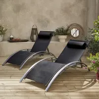 Sweeek Set van 2 ligstoelen van aluminium en textileen