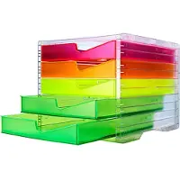 Styro Ladebox styroswing NEONline, 5 laden, uittrekstop & verzonken greep, stapelbaar, B 270 x D 340 x H 255 mm, polystyreen, transparant-multikleurig