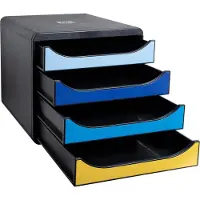 Exacompta Ladebox BEE BLUE Big Box, voor A4+ formaat, 4 veelkleurige & halfopen lades met uittrekstop & verzonken greep, PS, zwart