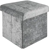 Intirilife opvouwbaar krukje 30x30x30 cm in fluweelgrijs stoel poef met opbergruimte en deksel met fluwelen bekleding