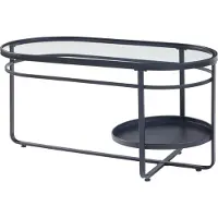 En.casa Salontafel 'Kumla', ovaal, metalen frame met glazen blad, 90 x 42,5 x 46 cm, zwart