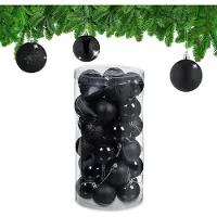 Relaxdays kerstballen - set van 30 - plastic - Ø 6 cm - onbreekbare kerstboomballen - zwart