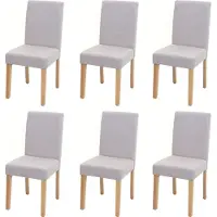 MCW Set van 6 eetkamerstoelen Keukenstoel Littau ~ textiel, crème-beige, lichtgekleurde poten