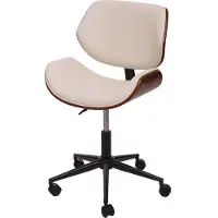 MCW Bureaustoel -G25, draaistoel bureaustoel, gebogen notenhout look retro draaibaar in hoogte verstelbaar MVG ~ crème