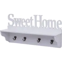 MCW Wandkapstok -D41 Sweet Home, kapstok plank, 4 haken solide 30x60x13cm ~ wit