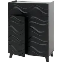 MCW Ladekast -N86, buffetkast dressoir, 3D golf design push-to-open deuren 107x76x36cm ~ zwart