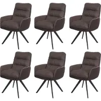 MCW Set van 6 eetkamerstoelen -G66, keukenstoel, draaibare auto-positie stof MVG ~ bruin-donkerbruin, met armleuning