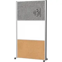 MAUL scheidingswandsysteem MAULconnecto, 1 x donker akoestisch vlies, 1 x whiteboard, 1 x kurkbord, op wielen, H 1800 x B 1000 mm, zilver