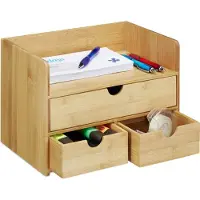 Relaxdays Bureau organizer - bamboe - houten organizer - met lades - pennenbak