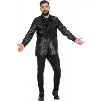 Coppens Ruche blouse satijn zwart - Satijn - Halloween kostuums | Maat 60 |