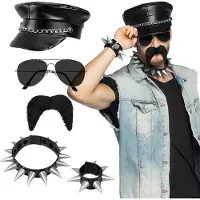 Boland Rocker set luxe | verkleedset biker (zwart en zilver)