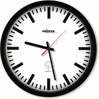 Peweta radiogestuurde wandklok Ø 350 mm, geruisloos, DCF77, zwarte behuizing, mineraalglas, werkt op batterijen
