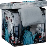 Relaxdays Opvouwbare poef vierkant - Kruk / stoeltje - Keuze motief - 38x38x38 opslag 40 L New York