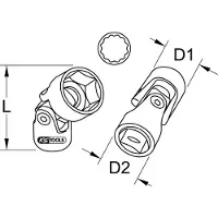 Ks Tools 3/8" doornut met 12 kanten en scharnier, 15 mm