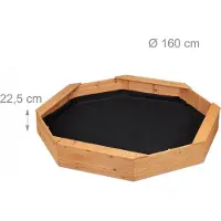 Relaxdays zandbak achthoekig - 4 zitjes - met worteldoek - 22,5 x 160 x 160 cm - kinderzandbak - dennenhout