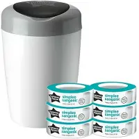 Tommee tippee Simplee Sangenic luieremmer starterset met 6 navulcassettes, voor gegarandeerde bescherming tegen vieze geurtjes en bacteriën*, 100% gerecycled frame