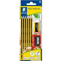 Staedtler Noris Sketch Set 6 grafietpotloden met gum + slijp