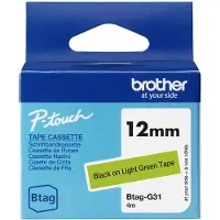 Brother Btag-G31 niet-gelamineerde tape zwart op lichtgroen 12 mm (origineel)