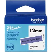 Brother Btag-F31 niet-gelamineerde tape zwart op paars 12 mm (origineel)