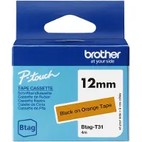 Brother Btag-T31 niet-gelamineerde tape zwart op oranje 12 mm (origineel)