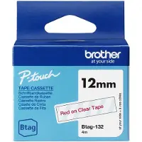 Brother Btag-132 niet-gelamineerde tape rood op transparant 12 mm (origineel)
