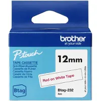 Brother Btag-232 niet-gelamineerde tape rood op wit 12 mm (origineel)