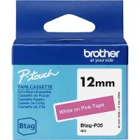 Brother Btag-P35 niet-gelamineerde tape wit op roze 12 mm (origineel)