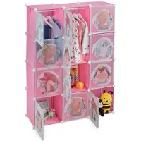 Relaxdays kinderkast 2 kledingroedes - kledingkast kinderen - modulaire kast - roze