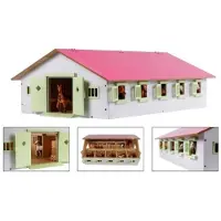 Kids Globe paardenstal met 9 boxen - 1:32 hout roze