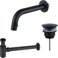 FortiFura Calvi Fonteinkraanset - inbouw - uitloop 18cm - inkortbaar - sifon - always open plug - mat zwart SW1108828/SW696215/SW696205